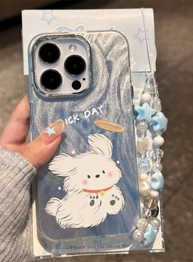 卡通可爱飞盘小狗适用iPhone15promax手机壳苹果14pro新款华为mate60pro手链14网红女15创意12pm全包手机套11