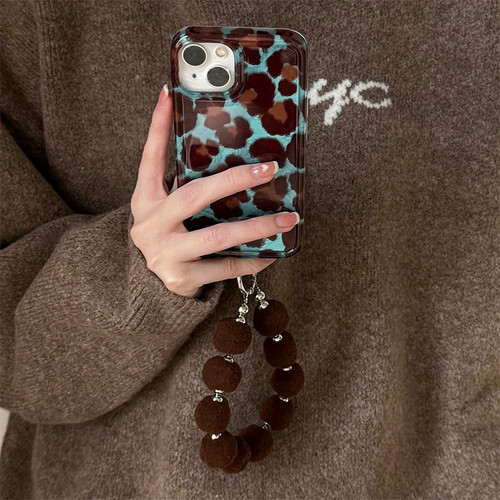 全机型复古棕撞色锡纸纹毛球手链