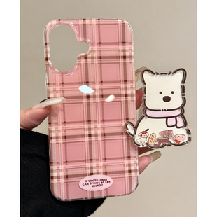 创意格纹西高地摇摇乐支架适用苹果15promax手机壳iPhone16新款 13高级感12华为P70荣耀vivoS19小米14红米oppo