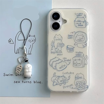 全机型线条吐司猫咪双层手机壳