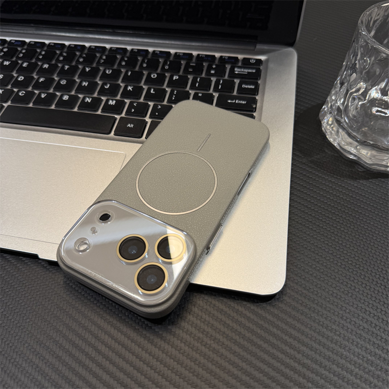 荔枝纹带镜头膜PC壳适用苹果17promax磁吸手机壳iphone16promax高级感纯色15pro全包plus防摔14/13/12皮质硬