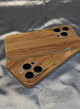 小众高级感黄色木纹适用苹果14/13/12/11 iPhone15pro菲林光面手机壳华为pura70荣耀VIVO小米OPPO硬壳防摔16
