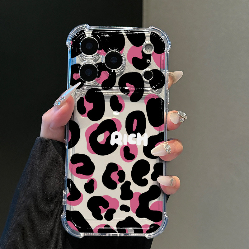 ins风粉豹纹适用iphone18promax手机壳苹果17/16/15新款14创意13华为mate80气囊防摔pura90卡通vivos60小米17