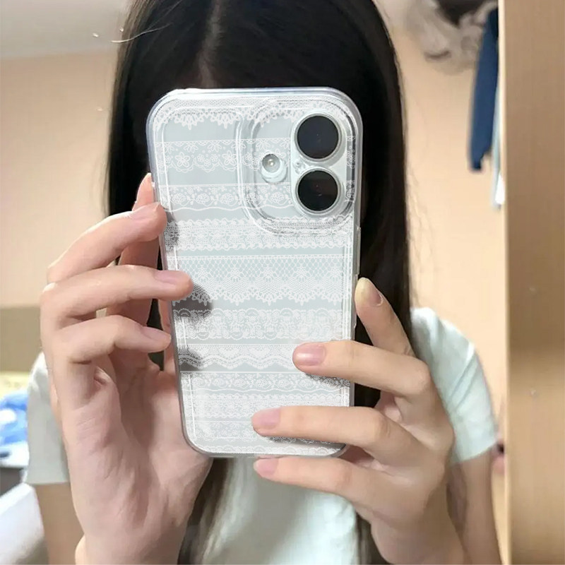 满屏白色蕾丝花边适用iphone17promax手机壳苹果16/15新款13华为mate70个性vivos30小米14oppo红米K80荣耀400
