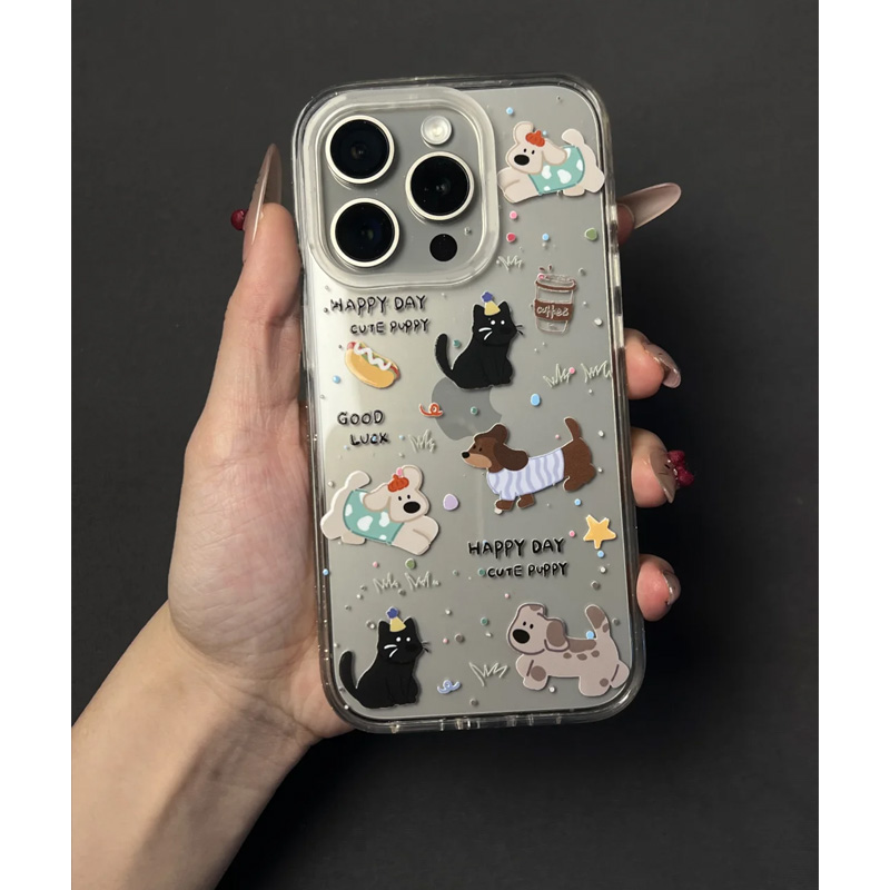 波点腊肠狗派对适用iPhone16promax手机壳苹果15华为mate60小米14新款Pura70高级nova13红米K80荣耀90reno12