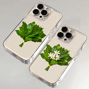 柚子叶适用苹果17promax手机壳iPhone16/15新款vivos30透明OPPOA6简约华为nova14情侣pura80女红米note15pro+