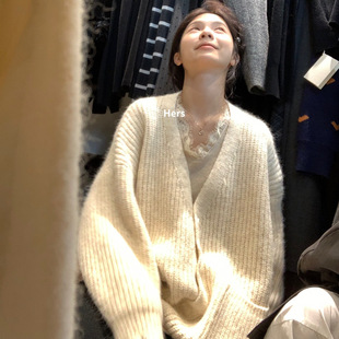 秋冬慵懒风宽松加厚保暖毛衣外套女软糯针织 清仓不退换博主款