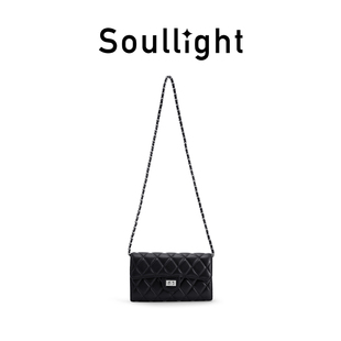 Soullight牛皮斜挎包女2024新款 黑色菱格链条单肩腋下包通勤包包