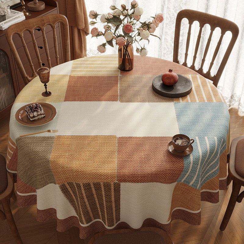 美式圆桌桌布防水防油防烫免洗餐桌台布高级感酒店饭店圆形桌布,居家布艺,桌布,淘宝优惠券,粉丝福利购,淘宝优惠卷