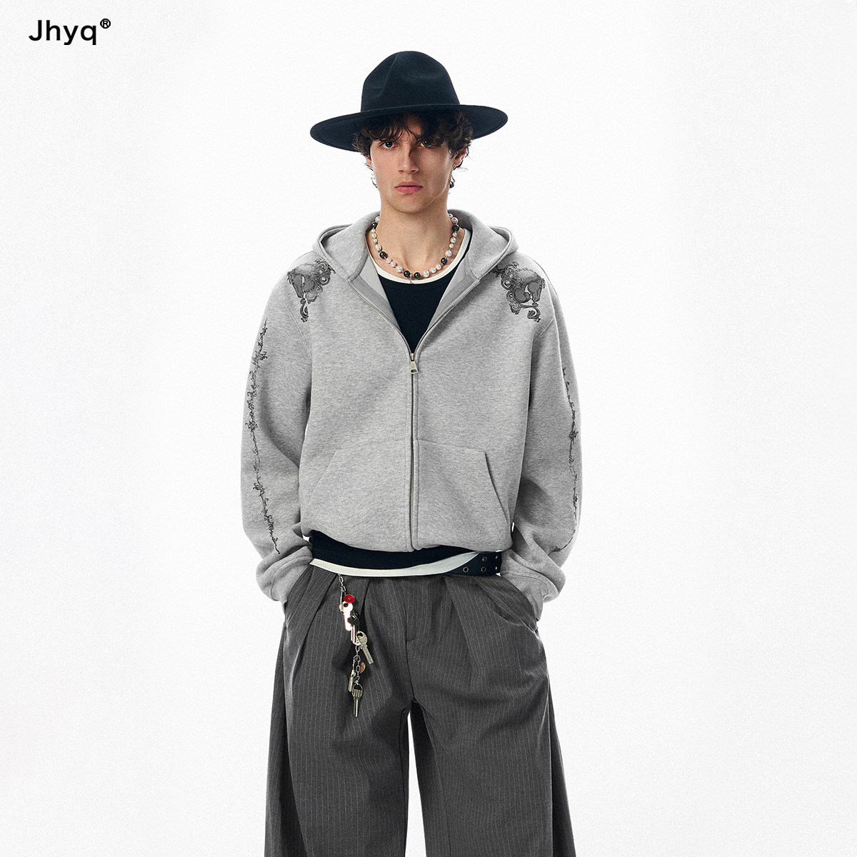JHYQ朋克重磅400G马腾花连帽卫衣