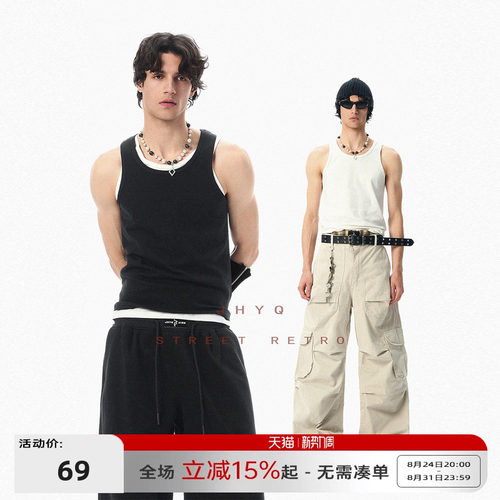 JHYQ纯色打底衫背心男夏季坎肩棉打底汗衫健身弹力内搭无袖t