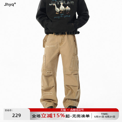 JHYQ美式工装风卡其色休闲裤