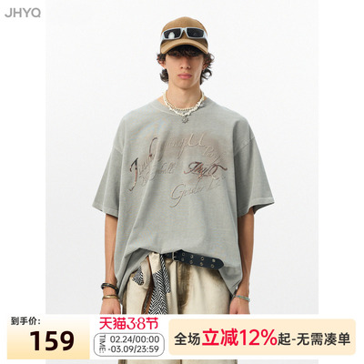 JHYQ美式复古字母印花短袖T恤