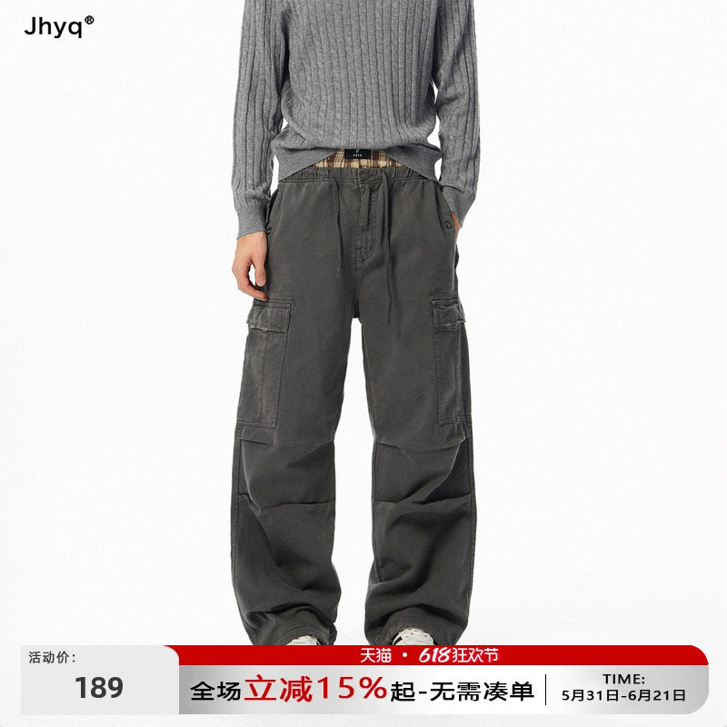 JHYQ净化眼球美式复古多口袋工装裤男宽松直筒阔腿可束脚休闲长裤