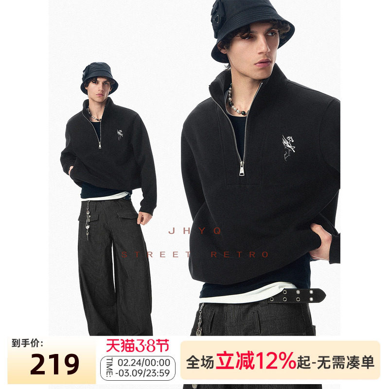 马年飞跃丨JHYQ春季飞马印花半拉链polo立领无帽卫衣休闲短款外套