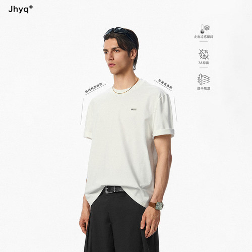 JHYQ凉感7A抗菌宽松短袖T恤男