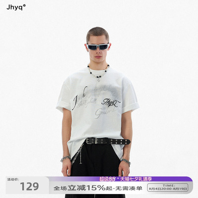 JHYQ美式立体烫印字母印花短袖T恤男女高街落肩宽松oversize上衣