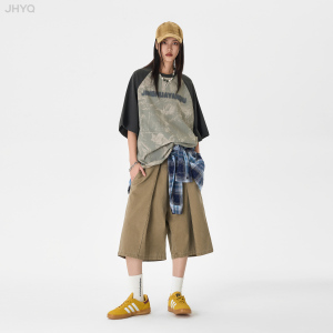 JHYQ夏日系美式高街复古工装七分裤男潮牌宽松阔腿运动休闲短裤