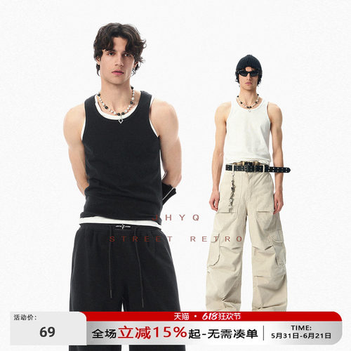 JHYQ纯色打底衫背心男夏季坎肩棉打底汗衫健身弹力内搭无袖t