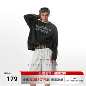 JHYQ净化眼球美式 T恤男打钉宽松做旧字母卫衣杉 重磅320g水洗长袖