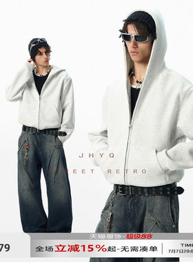 JHYQ无LOGO净版连帽拉链短款卫衣