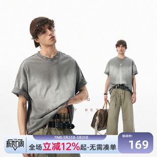 做旧渐变水洗T恤休闲简约宽松短袖 异型领系列 JHYQ305g重磅美式