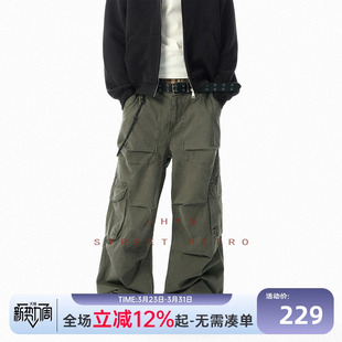 长裤 JHYQ美式 男宽松直筒休闲时尚 风军绿色多口袋阔腿裤 街头工装