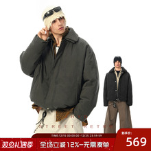 JHYQ美式复古拼针织领翻领短款羽绒服男加厚工装外套冬季保暖外套