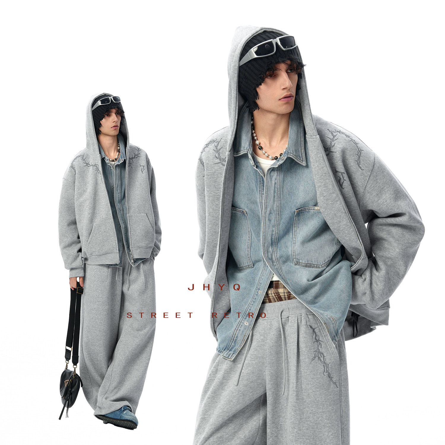 荆棘系列丨JHYQ净化眼球美式哥特400G连帽开衫卫衣男情侣宽松外套