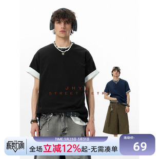 白T 宽松五分袖 JHYQ基础款 百搭多色280g重磅100%纯棉圆领T恤男短袖