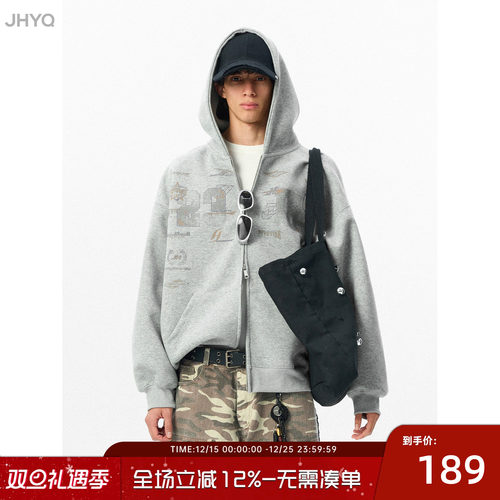 JHYQ美式400G字母印花连帽卫衣