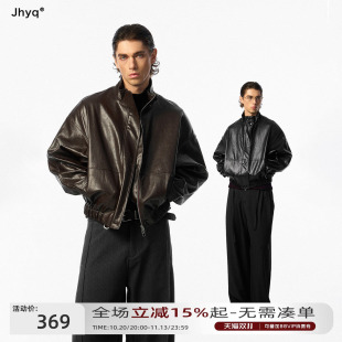 JHYQ短款立领皮夹克男落肩宽松PU皮衣复古机车风春秋CleanFit外套