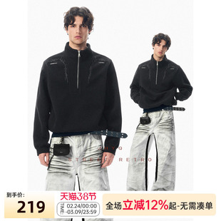 荆棘系列丨JHYQ美式短版半拉链棒球立领卫衣男女印花休闲时尚上衣