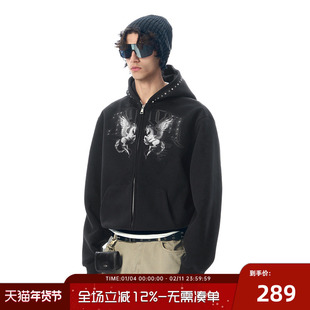 马年飞跃丨JHYQ2026春季连帽铆钉短款飞马卫衣男女大帽沿开衫外套