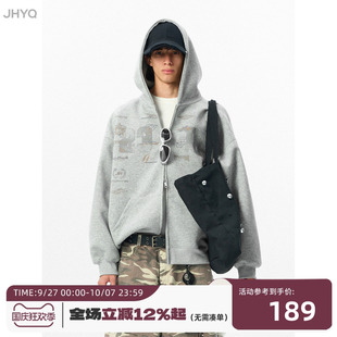 JHYQ秋冬重磅400G字母印花連帽開衫 女 衛(wèi)衣男寬松休閑情侶外套帽衫