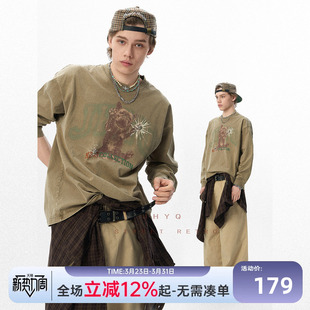 JHYQ净化眼球美式 T恤男情侣法斗犬印花卫衣 春秋水洗重磅320G长袖