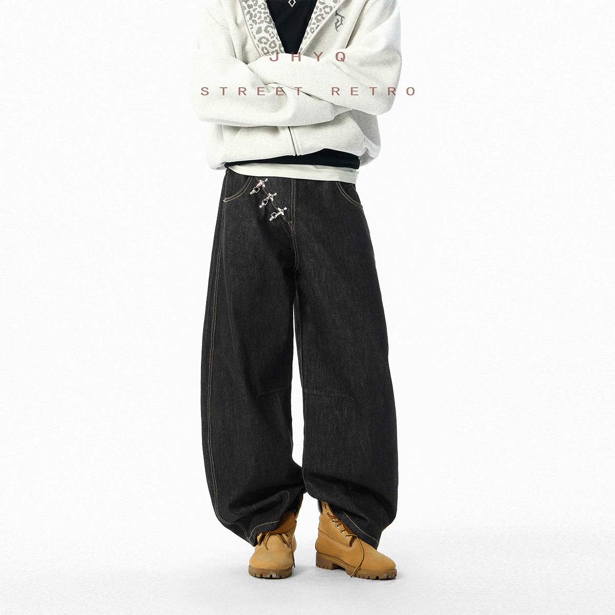 JHYQ美式街头嘻哈风阔腿飞机扣牛仔裤男女复古宽松长裤高级感街头,男装,休闲裤,淘宝优惠券,粉丝福利购,淘宝优惠卷
