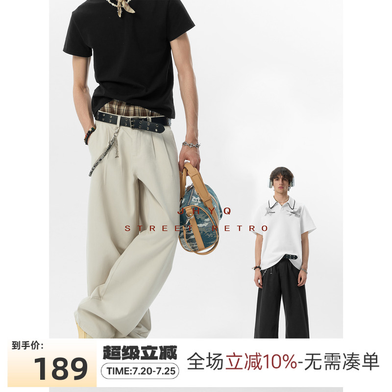 JHYQ莱赛尔天丝休闲裤男夏季薄款垂感宽松直筒西装裤通勤百搭裤子