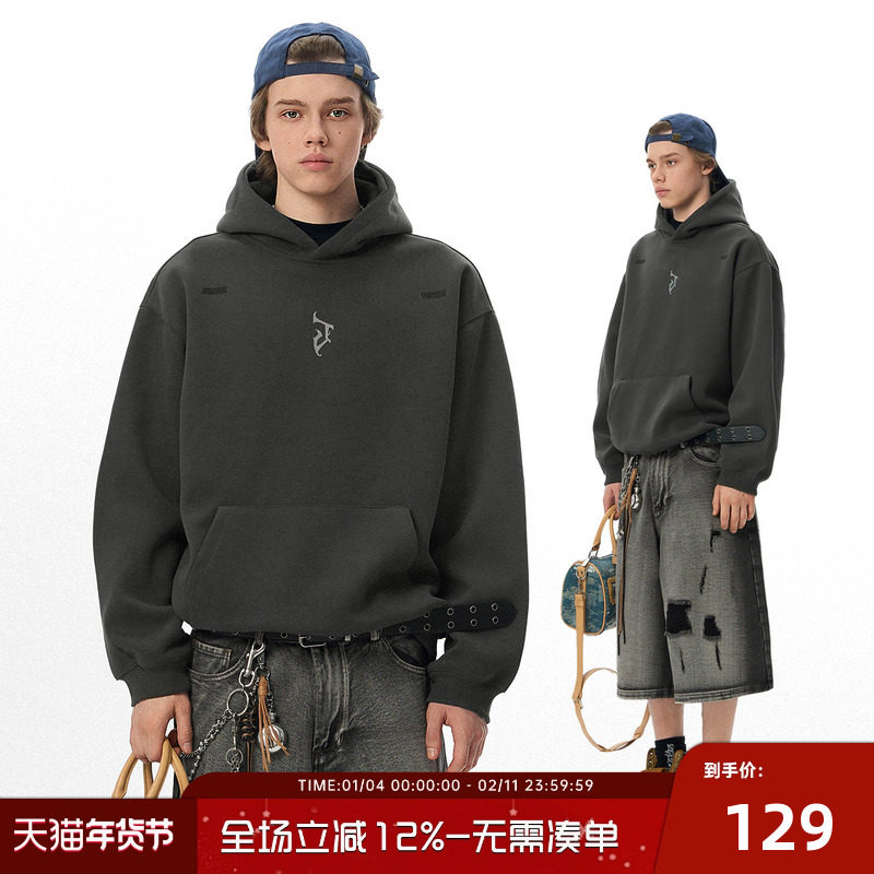 JHYQ净化眼球美式哥特J字母logo连帽卫衣男宽松针织重磅400G帽衫,男装,卫衣,淘宝优惠券,粉丝福利购,淘宝优惠卷