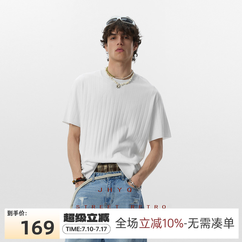 JHYQ美式冰感cleanfit针织衫男潮牌宽松休闲百搭圆领短袖T恤上衣