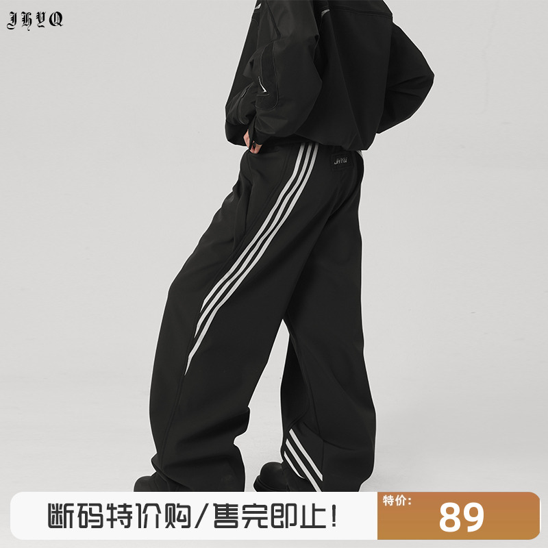 JHYQ长裤直筒加绒条纹运动休闲