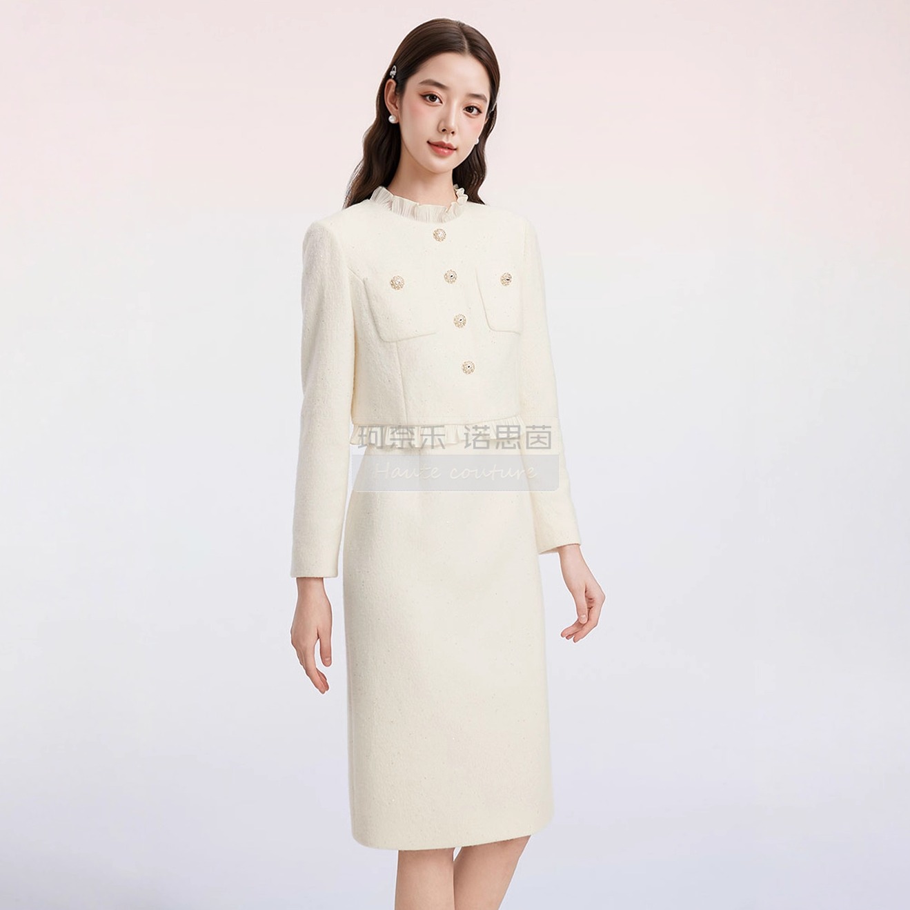 【羊毛拉珂】时尚优雅名媛直筒长裙2025春秋冬款香风假两件连衣裙