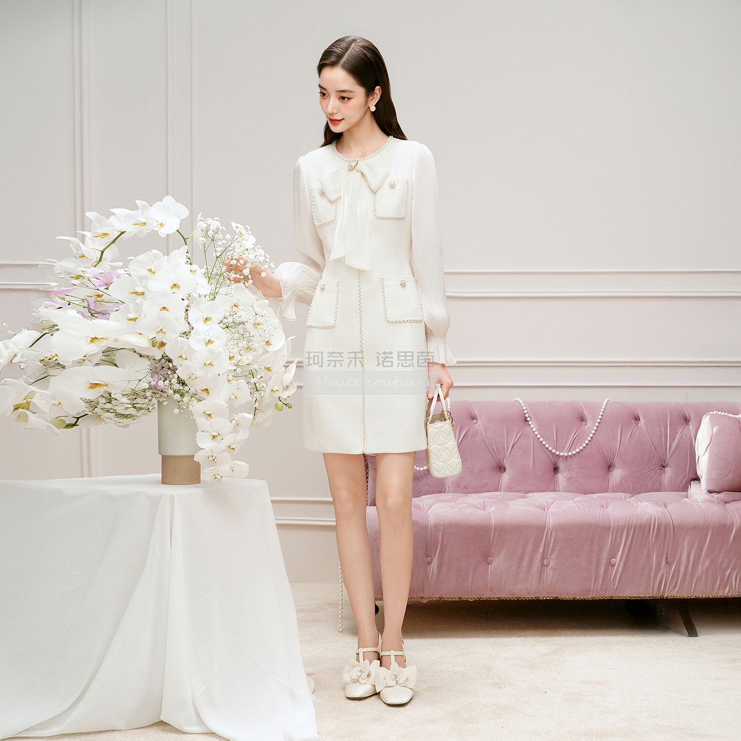 【商场同款珂蒂】25秋冬季时尚新款宴会长裙法式名媛风拼接连衣裙