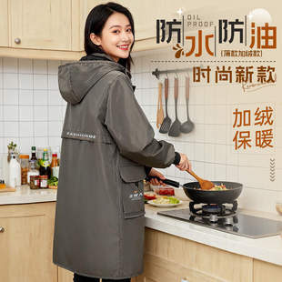 防水防油污厨房家用长袖 秋冬季 冬装 罩衣女新款 围裙加绒工作服 时尚