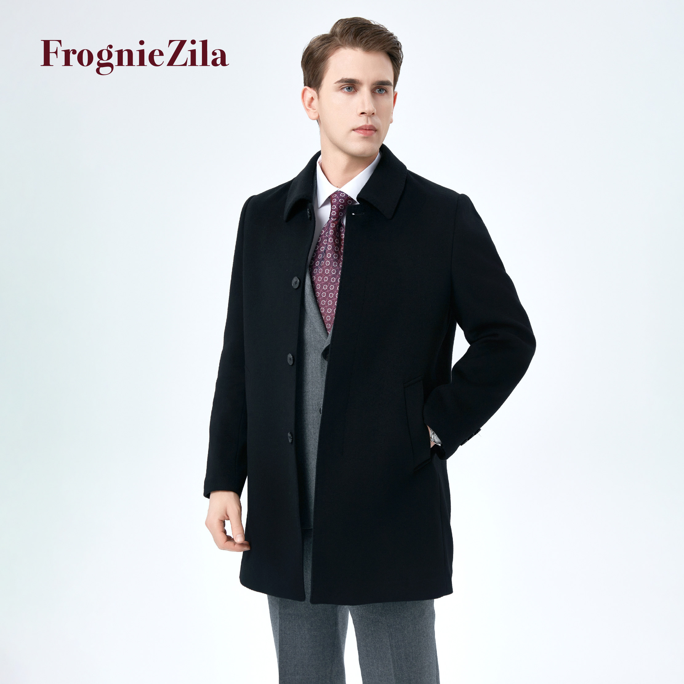 佛朗尼齐拉高端2024绵羊毛大衣男翻领秋冬季新款商务休闲呢子外套