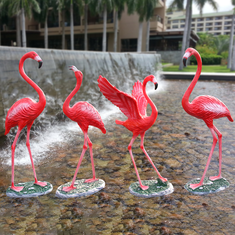 仿真火烈鸟雕塑玻璃钢售楼部公园水池喷泉造景园林景观装饰摆件