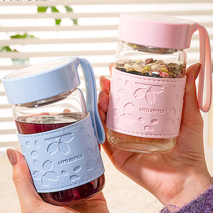 高硼硅耐热玻璃杯女生高颜值可爱小号便携玻璃水杯子女款泡花茶杯