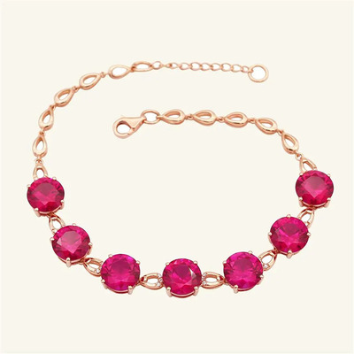 俄罗斯585紫金镶嵌红石圆形手链女款豪华玫瑰金手饰品精致ins礼物