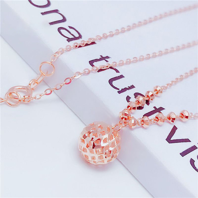 俄罗斯585紫金球球镂空项链简约女镀18K彩金套链精美百搭礼物精致