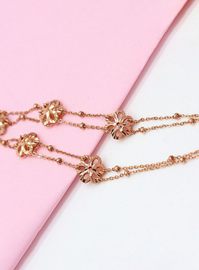 俄罗斯585紫金双线五朵小花手链女款轻奢小众精致礼物时尚高级ins